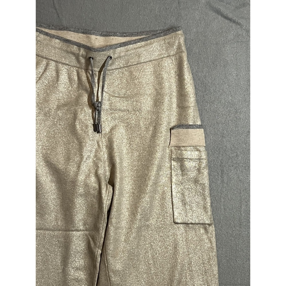 Chico's Women's Gold Shimmer Sparkle Drawstring Crop Wide Leg Activewear Pants - Picture 5 of 11